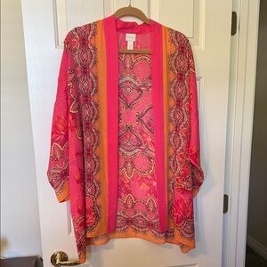 Chico's Pink and Orange Patterned Kimono